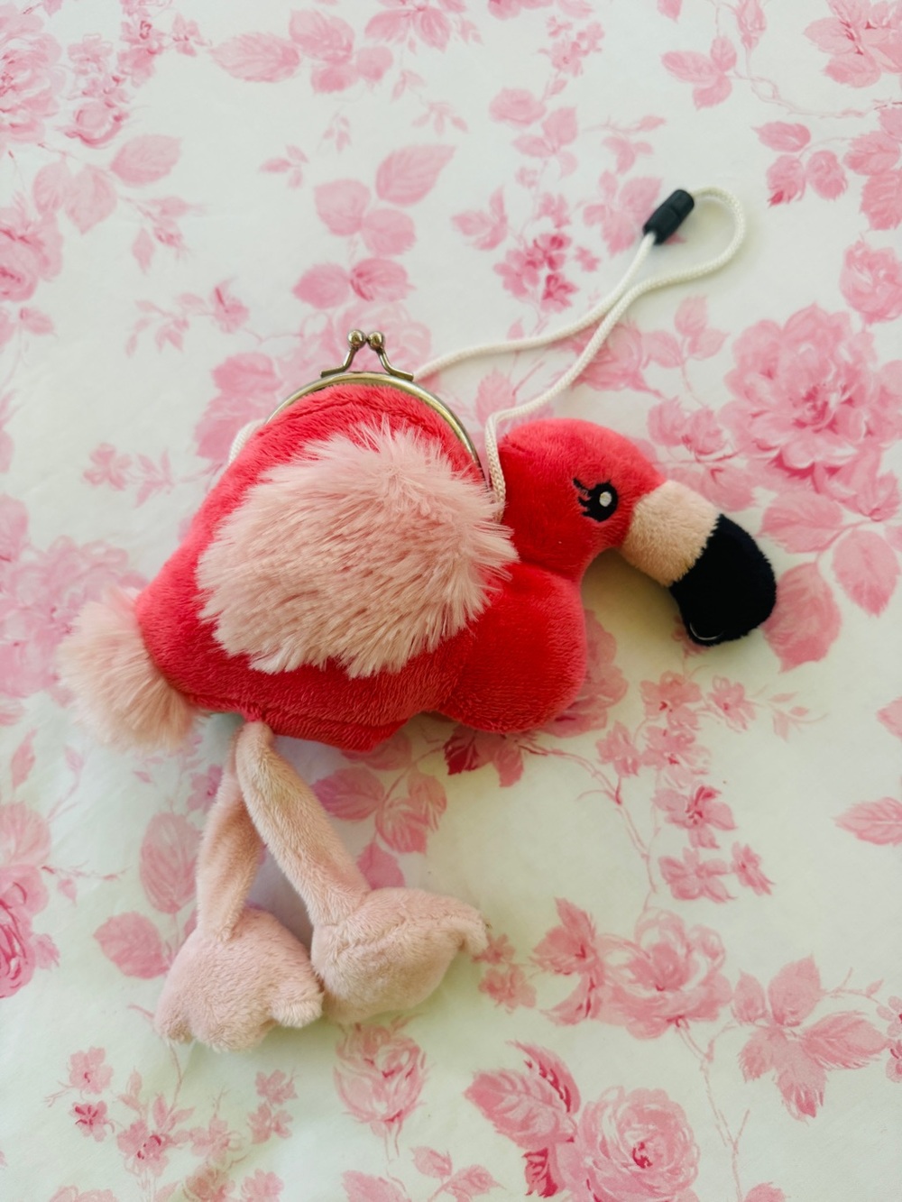 Pink Plush Flamingo Bird Coin Purse with Strap